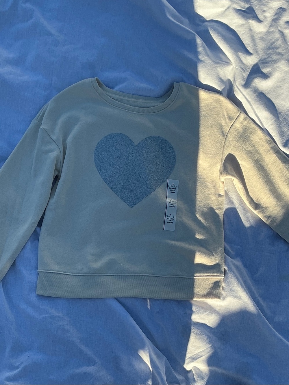 Cat & Jack Cream Sweatshirt with Blue Heart Graphic